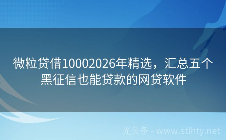 微粒贷借10002026年精选，汇总五个黑征信也能贷款的网贷软件