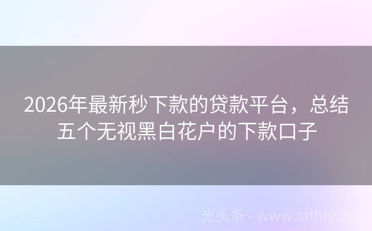2026年最新秒下款的贷款平台，总结五个无视黑白花户的下款口子