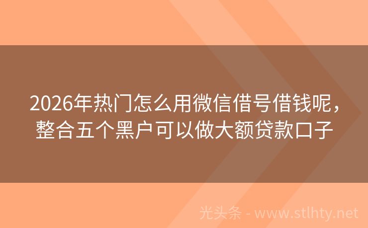 2026年热门怎么用微信借号借钱呢，整合五个黑户可以做大额贷款口子