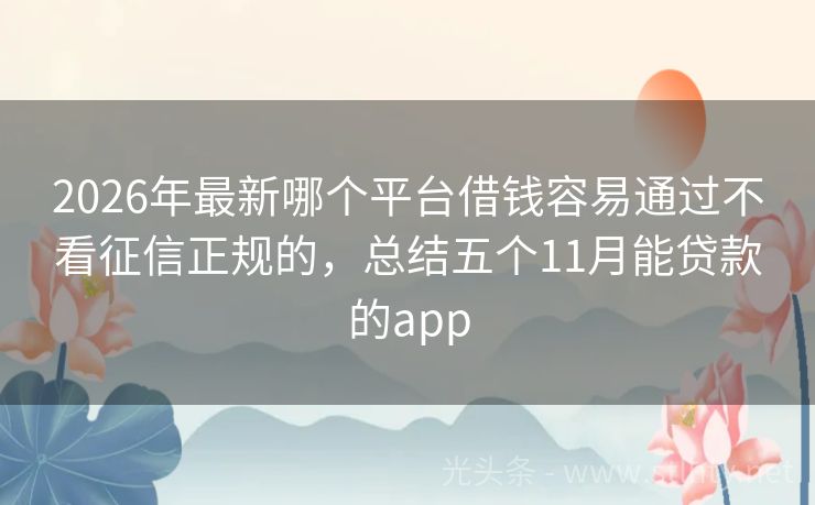 2026年最新哪个平台借钱容易通过不看征信正规的，总结五个11月能贷款的app
