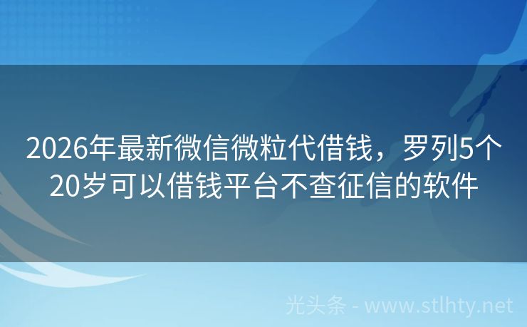 2026年最新微信微粒代借钱，罗列5个20岁可以借钱平台不查征信的软件
