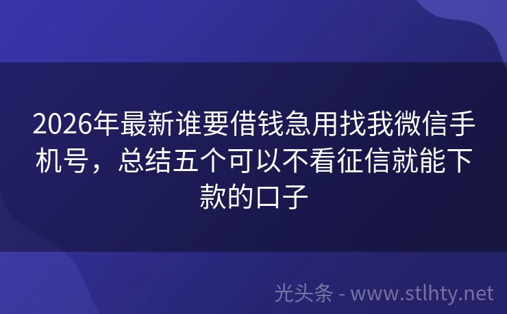 2026年最新谁要借钱急用找我微信手机号，总结五个可以不看征信就能下款的口子