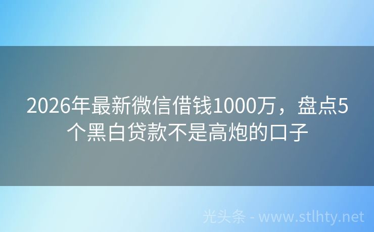 2026年最新微信借钱1000万，盘点5个黑白贷款不是高炮的口子