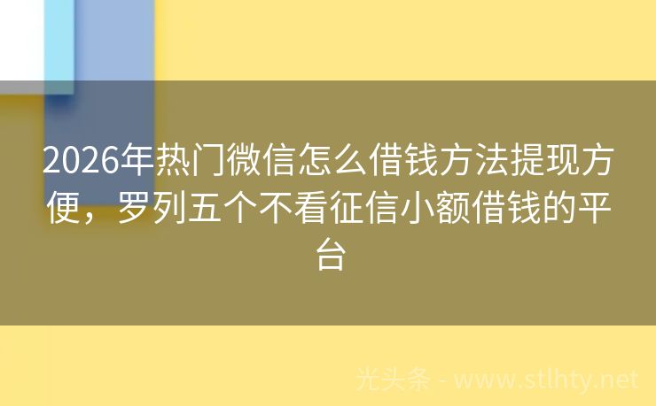 2026年热门微信怎么借钱方法提现方便，罗列五个不看征信小额借钱的平台