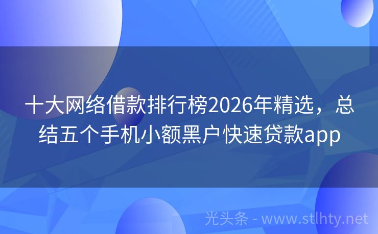 十大网络借款排行榜2026年精选，总结五个手机小额黑户快速贷款app