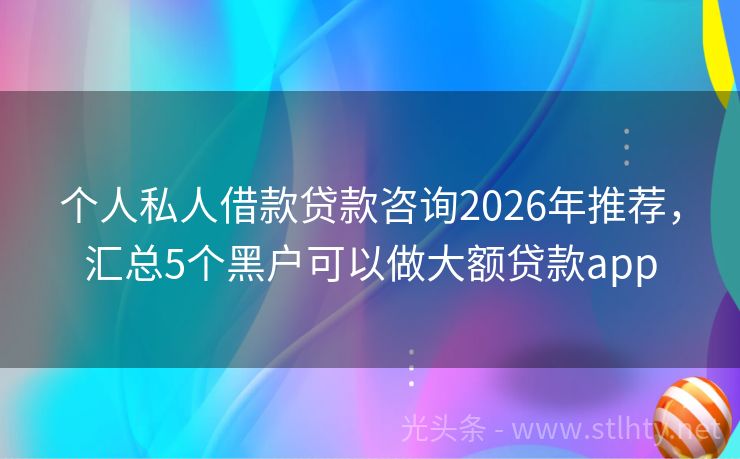 个人私人借款贷款咨询2026年推荐，汇总5个黑户可以做大额贷款app