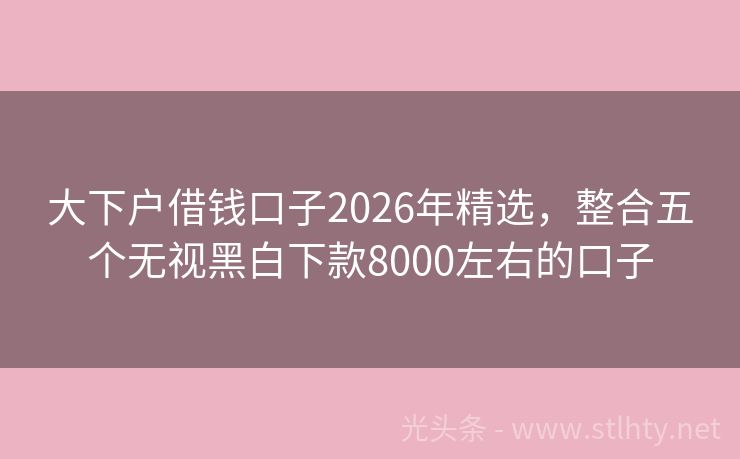 大下户借钱口子2026年精选，整合五个无视黑白下款8000左右的口子