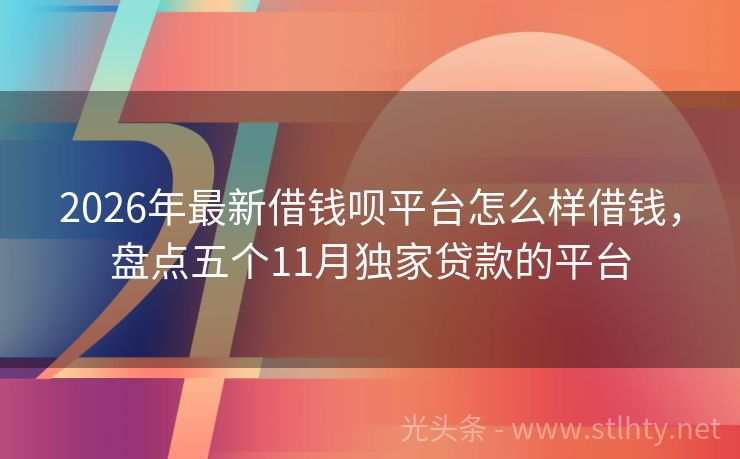2026年最新借钱呗平台怎么样借钱，盘点五个11月独家贷款的平台
