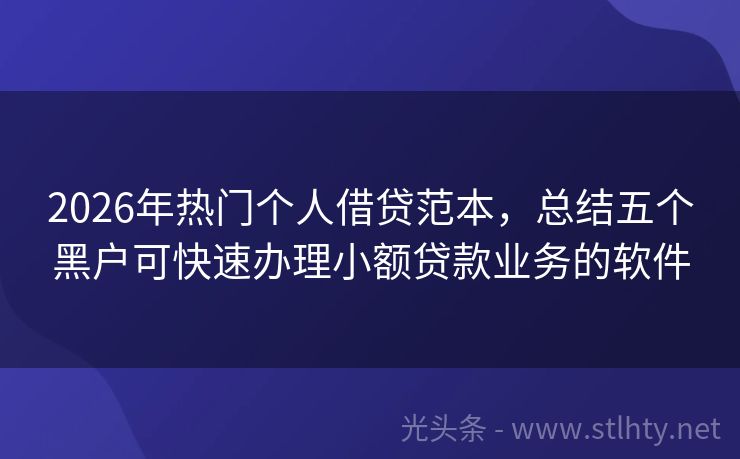2026年热门个人借贷范本，总结五个黑户可快速办理小额贷款业务的软件