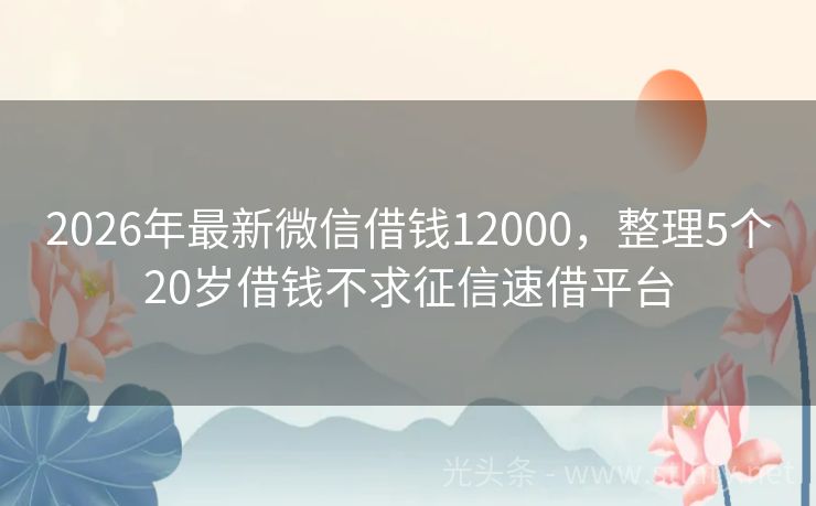 2026年最新微信借钱12000，整理5个20岁借钱不求征信速借平台