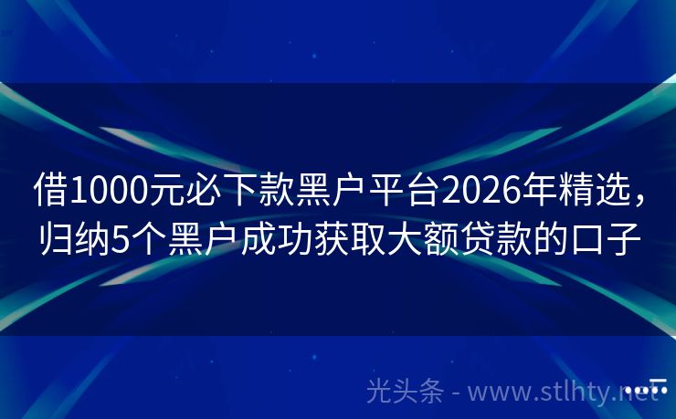 借1000元必下款黑户平台2026年精选，归纳5个黑户成功获取大额贷款的口子