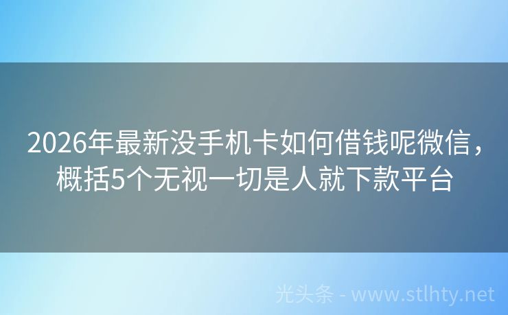 2026年最新没手机卡如何借钱呢微信，概括5个无视一切是人就下款平台