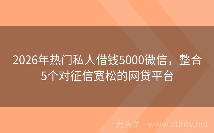 2026年热门私人借钱5000微信，整合5个对征信宽松的网贷平台