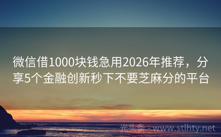 微信借1000块钱急用2026年推荐，分享5个金融创新秒下不要芝麻分的平台