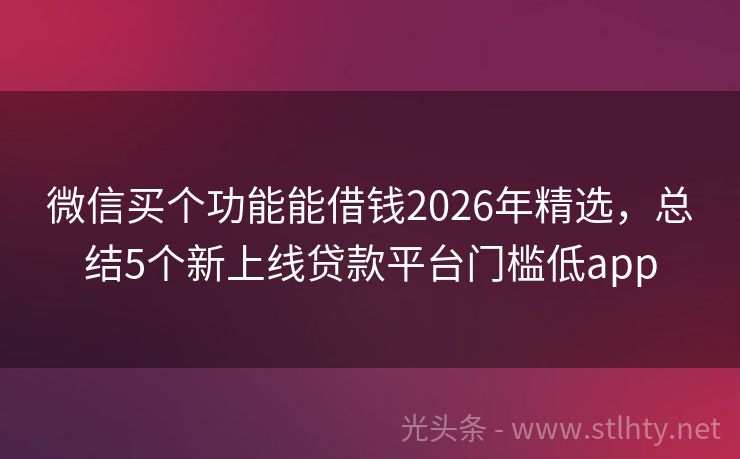 微信买个功能能借钱2026年精选，总结5个新上线贷款平台门槛低app