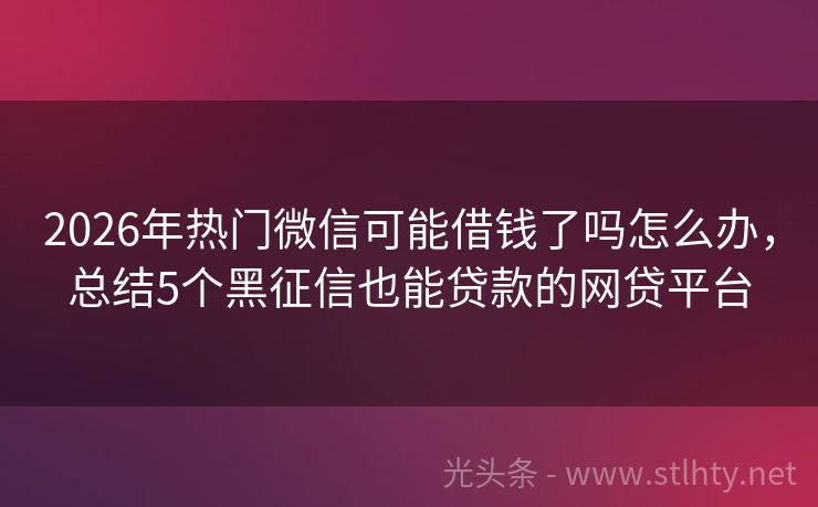 2026年热门微信可能借钱了吗怎么办，总结5个黑征信也能贷款的网贷平台