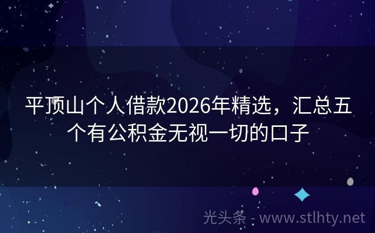 平顶山个人借款2026年精选，汇总五个有公积金无视一切的口子