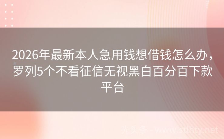 2026年最新本人急用钱想借钱怎么办，罗列5个不看征信无视黑白百分百下款平台