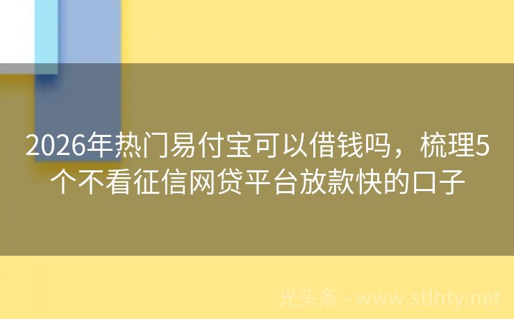 2026年热门易付宝可以借钱吗，梳理5个不看征信网贷平台放款快的口子