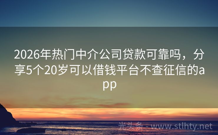 2026年热门中介公司贷款可靠吗，分享5个20岁可以借钱平台不查征信的app