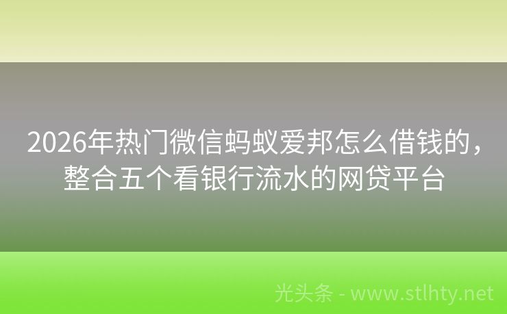2026年热门微信蚂蚁爱邦怎么借钱的，整合五个看银行流水的网贷平台