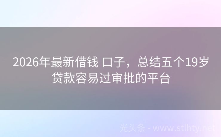 2026年最新借钱 口子，总结五个19岁贷款容易过审批的平台