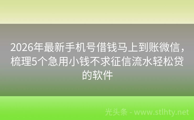 2026年最新手机号借钱马上到账微信，梳理5个急用小钱不求征信流水轻松贷的软件