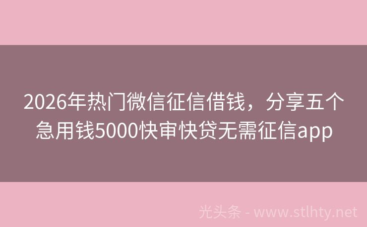 2026年热门微信征信借钱，分享五个急用钱5000快审快贷无需征信app