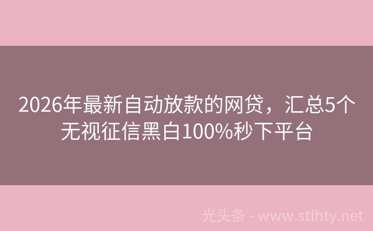 2026年最新自动放款的网贷，汇总5个无视征信黑白100%秒下平台
