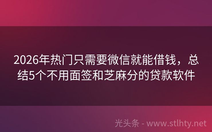 2026年热门只需要微信就能借钱，总结5个不用面签和芝麻分的贷款软件