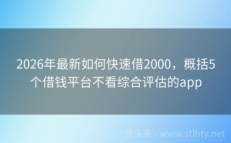 2026年最新如何快速借2000，概括5个借钱平台不看综合评估的app