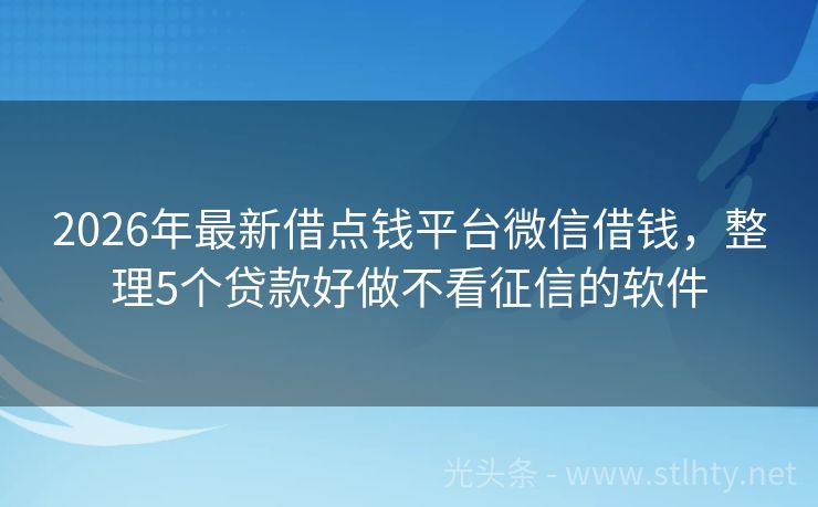 2026年最新借点钱平台微信借钱，整理5个贷款好做不看征信的软件