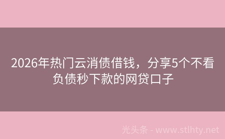 2026年热门云消债借钱，分享5个不看负债秒下款的网贷口子