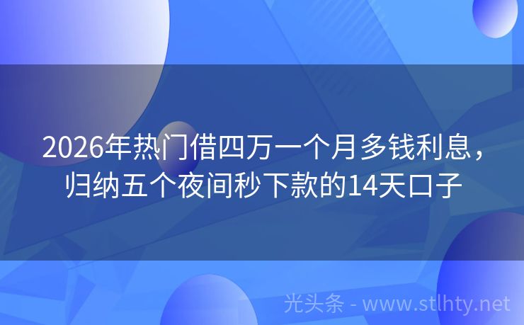 2026年热门借四万一个月多钱利息，归纳五个夜间秒下款的14天口子
