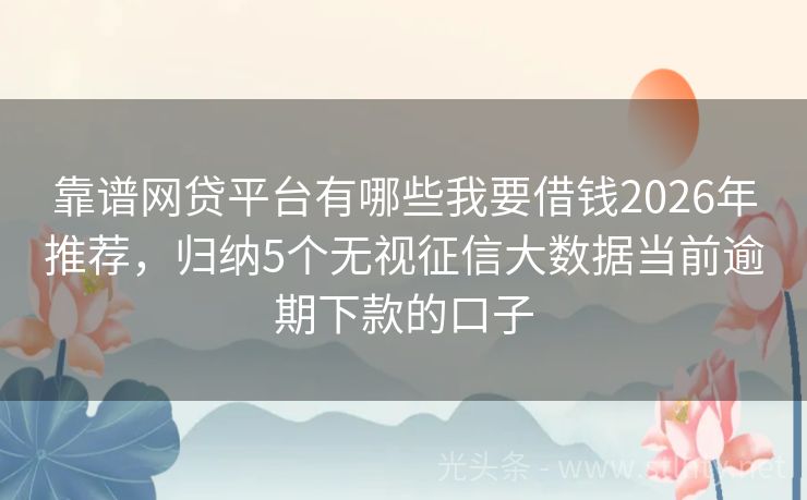 靠谱网贷平台有哪些我要借钱2026年推荐，归纳5个无视征信大数据当前逾期下款的口子