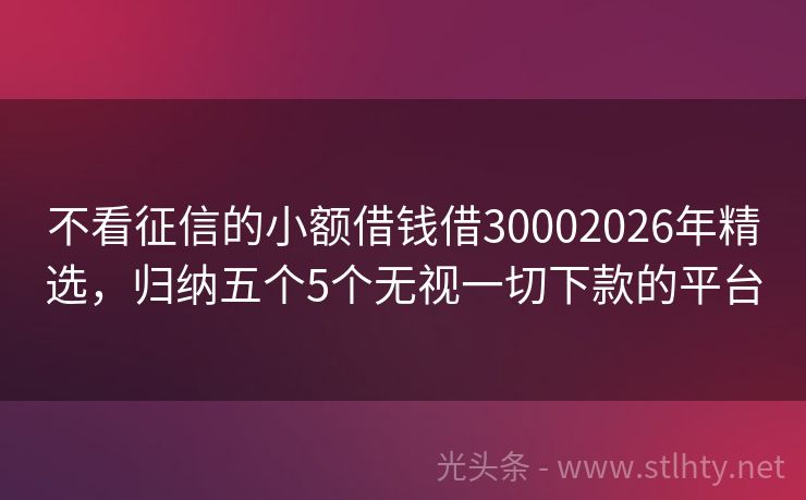 不看征信的小额借钱借30002026年精选，归纳五个5个无视一切下款的平台