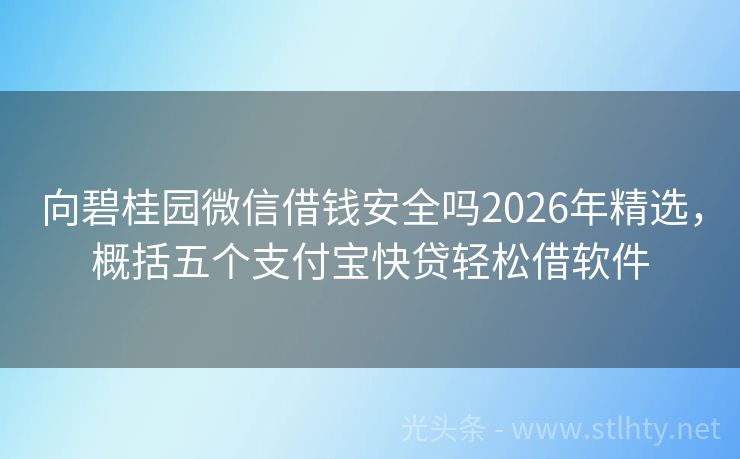 向碧桂园微信借钱安全吗2026年精选，概括五个支付宝快贷轻松借软件