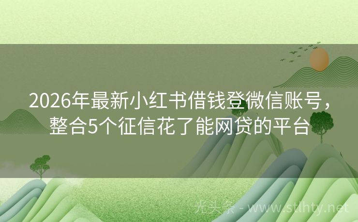 2026年最新小红书借钱登微信账号，整合5个征信花了能网贷的平台