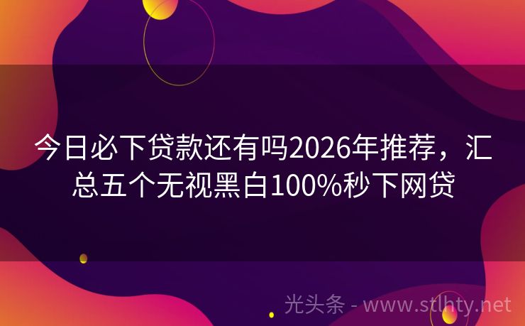 今日必下贷款还有吗2026年推荐，汇总五个无视黑白100%秒下网贷