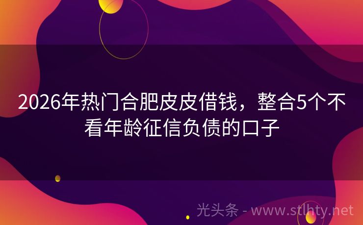 2026年热门合肥皮皮借钱，整合5个不看年龄征信负债的口子