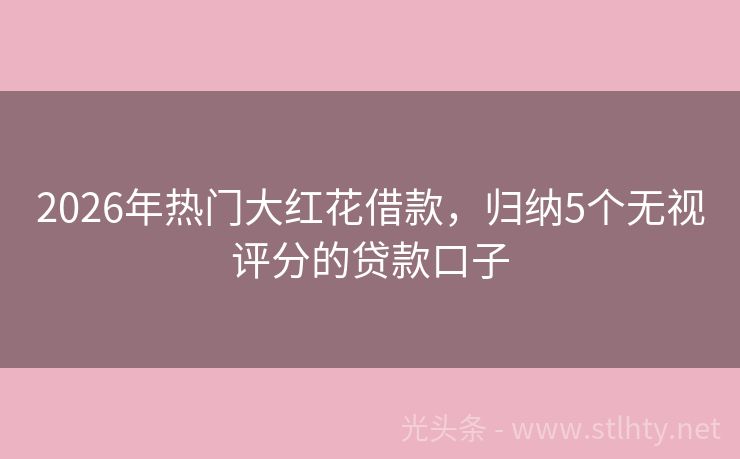 2026年热门大红花借款，归纳5个无视评分的贷款口子