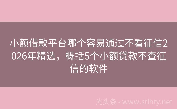小额借款平台哪个容易通过不看征信2026年精选，概括5个小额贷款不查征信的软件