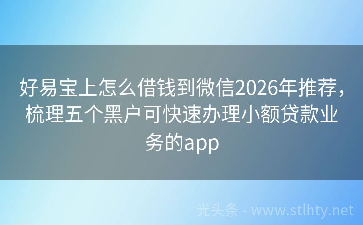 好易宝上怎么借钱到微信2026年推荐，梳理五个黑户可快速办理小额贷款业务的app