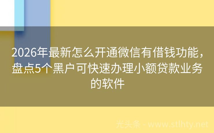 2026年最新怎么开通微信有借钱功能，盘点5个黑户可快速办理小额贷款业务的软件
