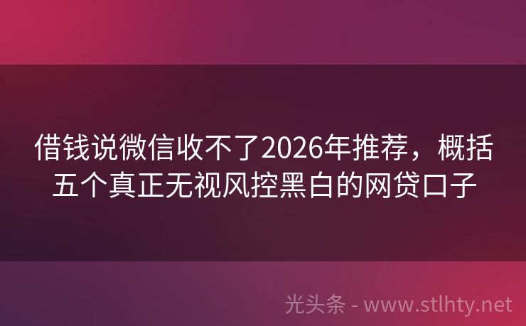 借钱说微信收不了2026年推荐，概括五个真正无视风控黑白的网贷口子