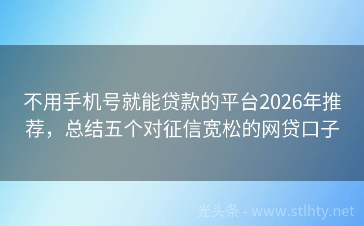 不用手机号就能贷款的平台2026年推荐，总结五个对征信宽松的网贷口子