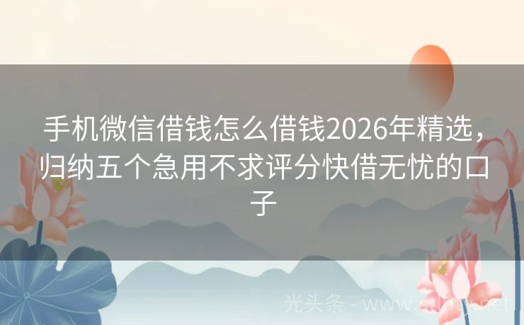 手机微信借钱怎么借钱2026年精选，归纳五个急用不求评分快借无忧的口子