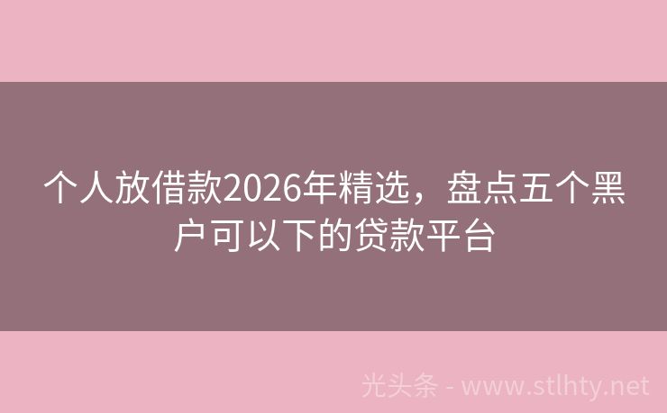 个人放借款2026年精选，盘点五个黑户可以下的贷款平台