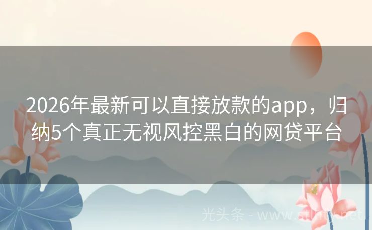 2026年最新可以直接放款的app，归纳5个真正无视风控黑白的网贷平台