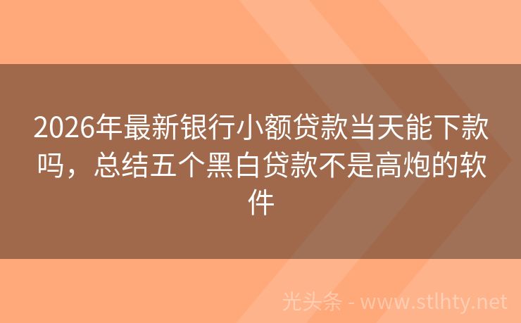 2026年最新银行小额贷款当天能下款吗，总结五个黑白贷款不是高炮的软件